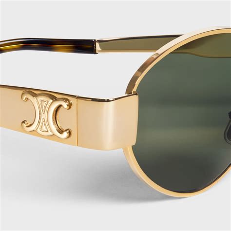 celine triomphe metal 01 sunglasses in metal gold / green|Céline .